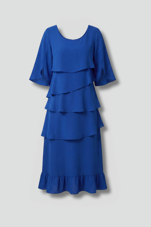 Lila | Elegant Midi Dress with Split Sleeves and Ruffle Details
