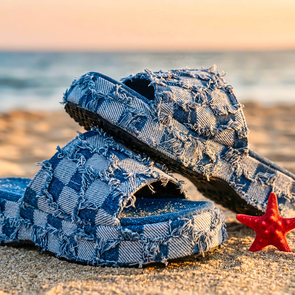 Esme | Chic Checkered Denim Slides