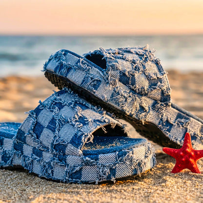 Esme | Chic Checkered Denim Slides