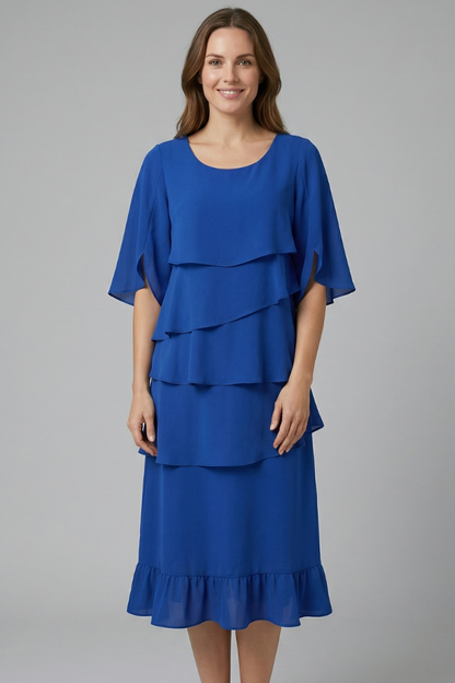 Lila | Elegant Midi Dress with Split Sleeves and Ruffle Details
