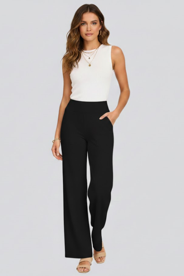 Elena | High-Waisted Wide-Leg Trousers with Pockets