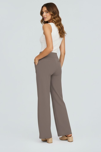 Elena | High-Waisted Wide-Leg Trousers with Pockets