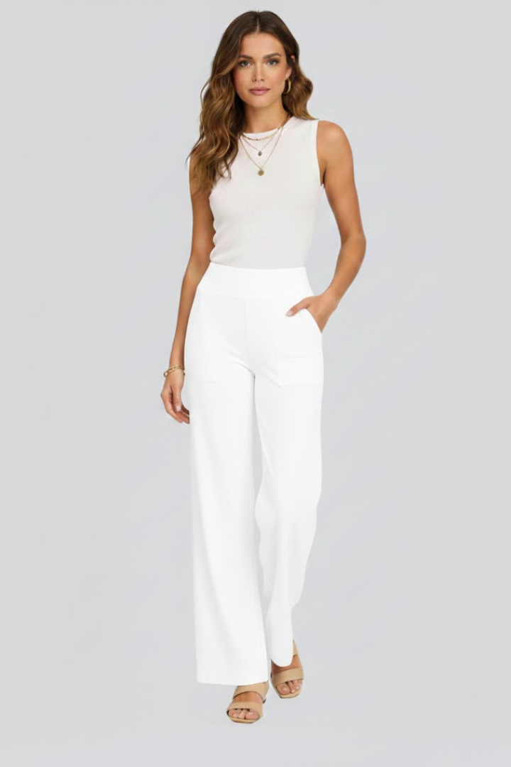 Elena | High-Waisted Wide-Leg Trousers with Pockets