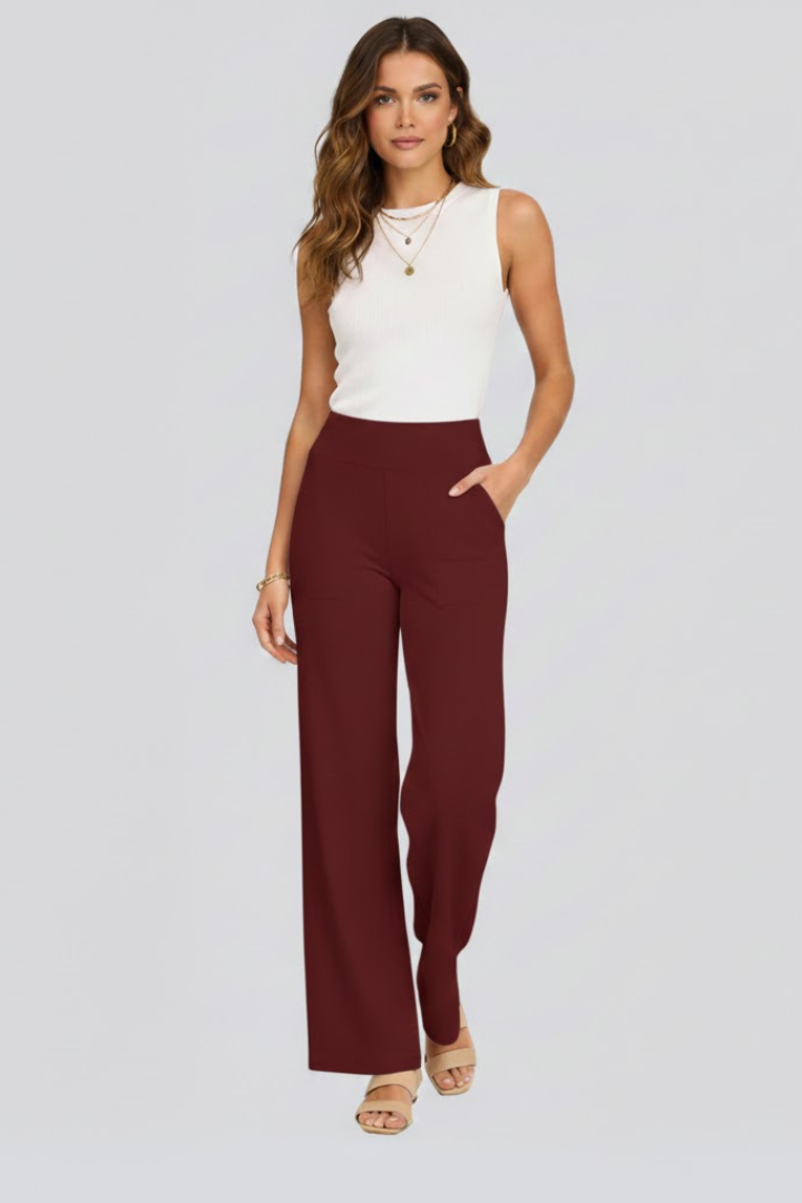 Elena | High-Waisted Wide-Leg Trousers with Pockets