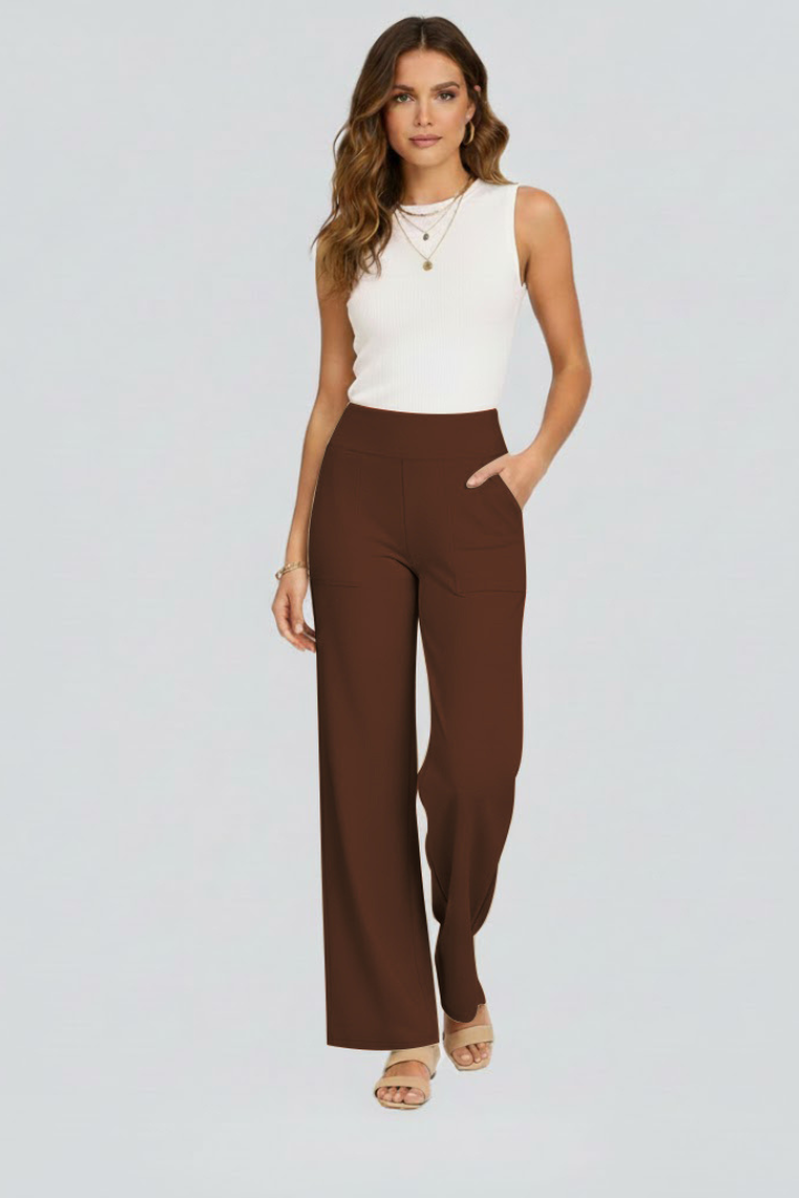 Elena | High-Waisted Wide-Leg Trousers with Pockets