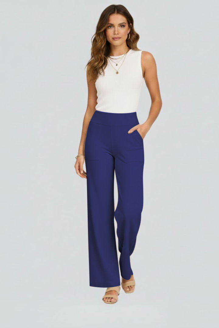 Elena | High-Waisted Wide-Leg Trousers with Pockets