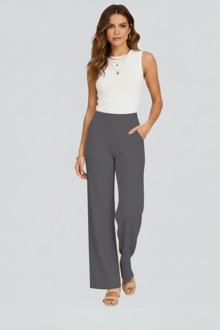 Elena | High-Waisted Wide-Leg Trousers with Pockets