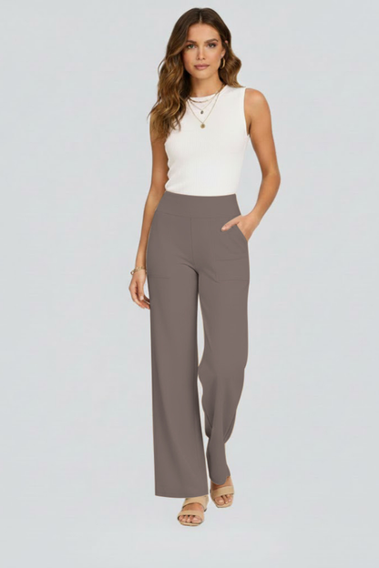 Elena | High-Waisted Wide-Leg Trousers with Pockets