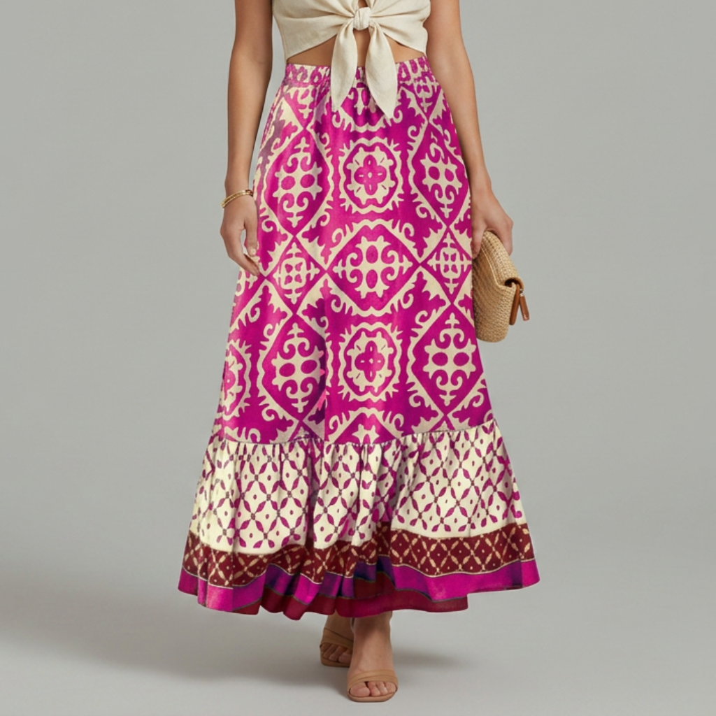 Lila | Printed Tiered Maxi Skirt with Elastic Waist
