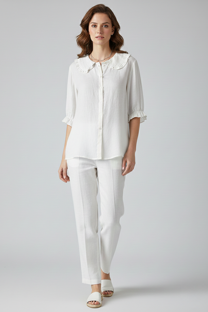 Lila | Ruffled Collar Button-Up Shirt