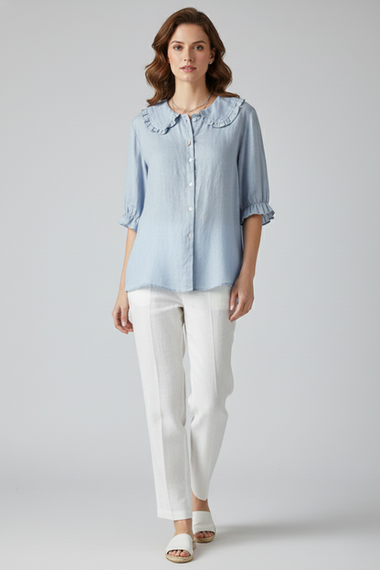 Lila | Ruffled Collar Button-Up Shirt