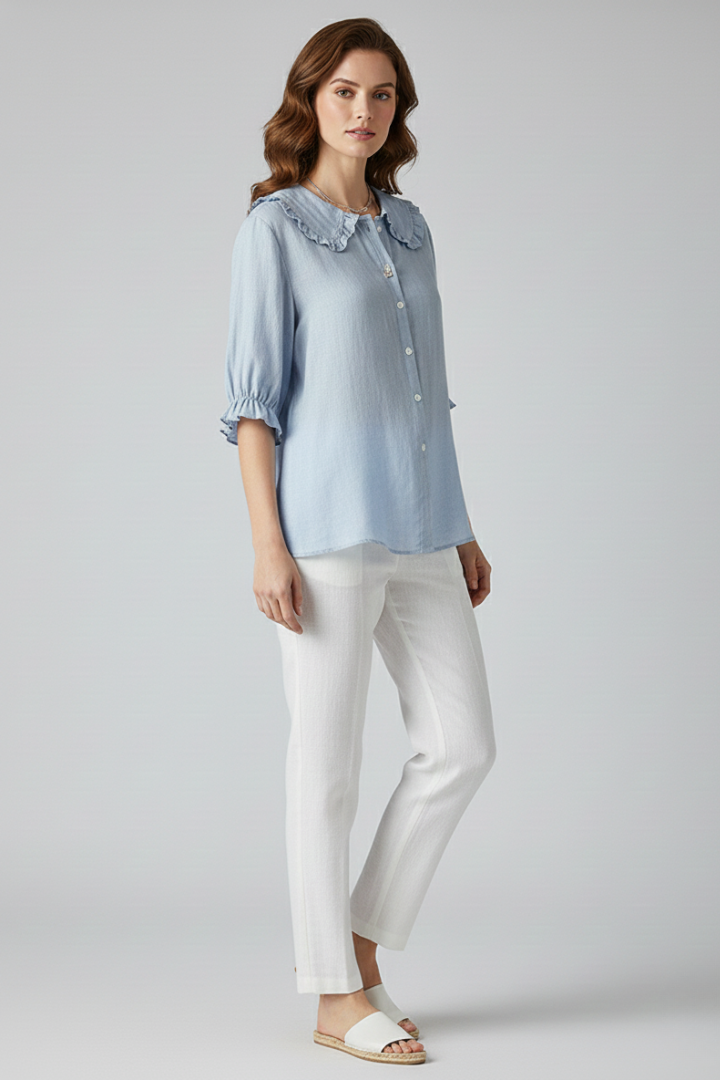 Lila | Ruffled Collar Button-Up Shirt