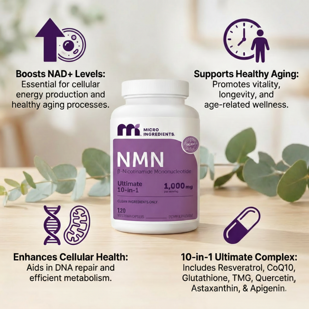 Micro Ingredients NMN Complex 1,000mg Per Serving, 120 Veggie Capsules