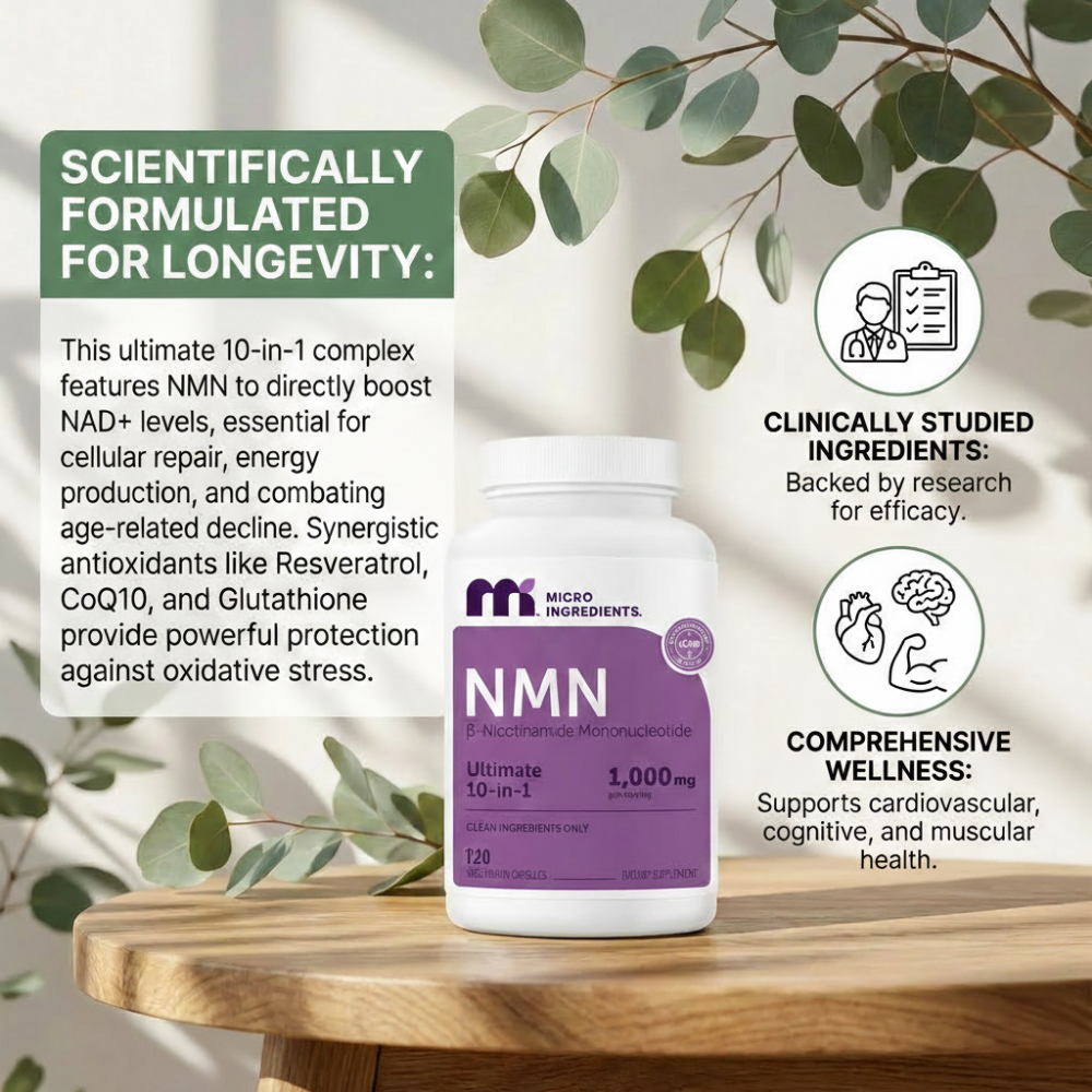 Micro Ingredients NMN Complex 1,000mg Per Serving, 120 Veggie Capsules