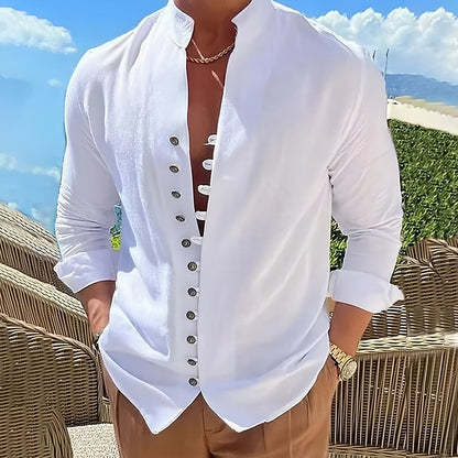 Ludovic | Luxe Linen Stand Collar Long Sleeve Shirt