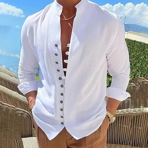 Ludovic | Luxe Linen Stand Collar Long Sleeve Shirt