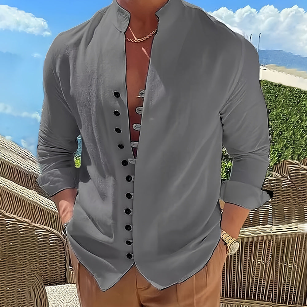 Ludovic | Luxe Linen Stand Collar Long Sleeve Shirt