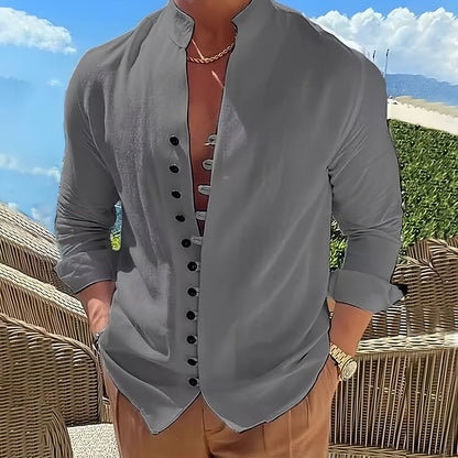 Ludovic | Luxe Linen Stand Collar Long Sleeve Shirt
