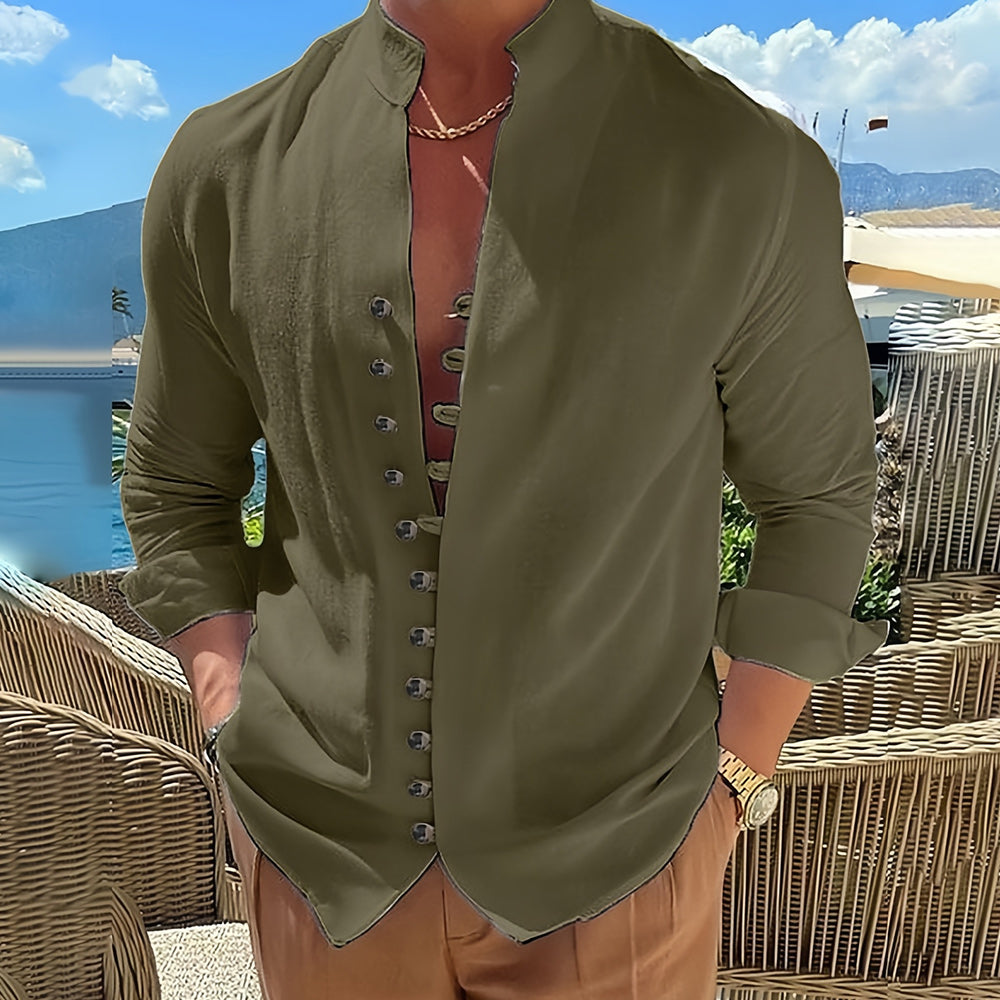 Ludovic | Luxe Linen Stand Collar Long Sleeve Shirt