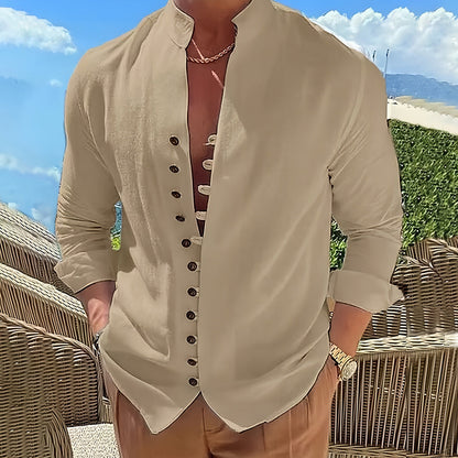 Ludovic | Luxe Linen Stand Collar Long Sleeve Shirt
