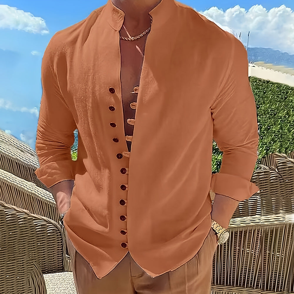 Ludovic | Luxe Linen Stand Collar Long Sleeve Shirt