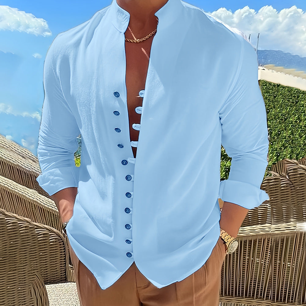 Ludovic | Luxe Linen Stand Collar Long Sleeve Shirt