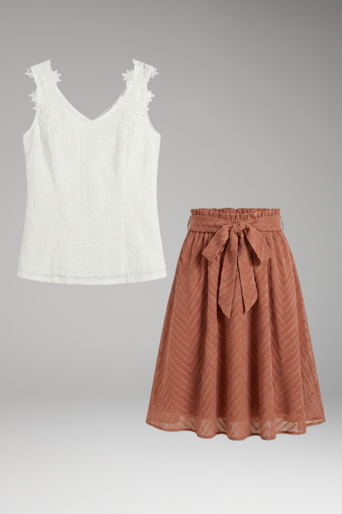 Lila | Elegant Lace Top and Flared Skirt Set