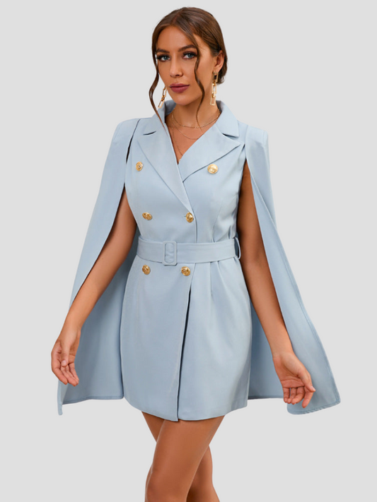 Ava | Chic Cape Style Double Breasted Mini Dress for Elegant Occasions