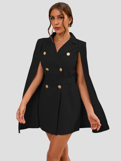 Ava | Chic Cape Style Double Breasted Mini Dress for Elegant Occasions