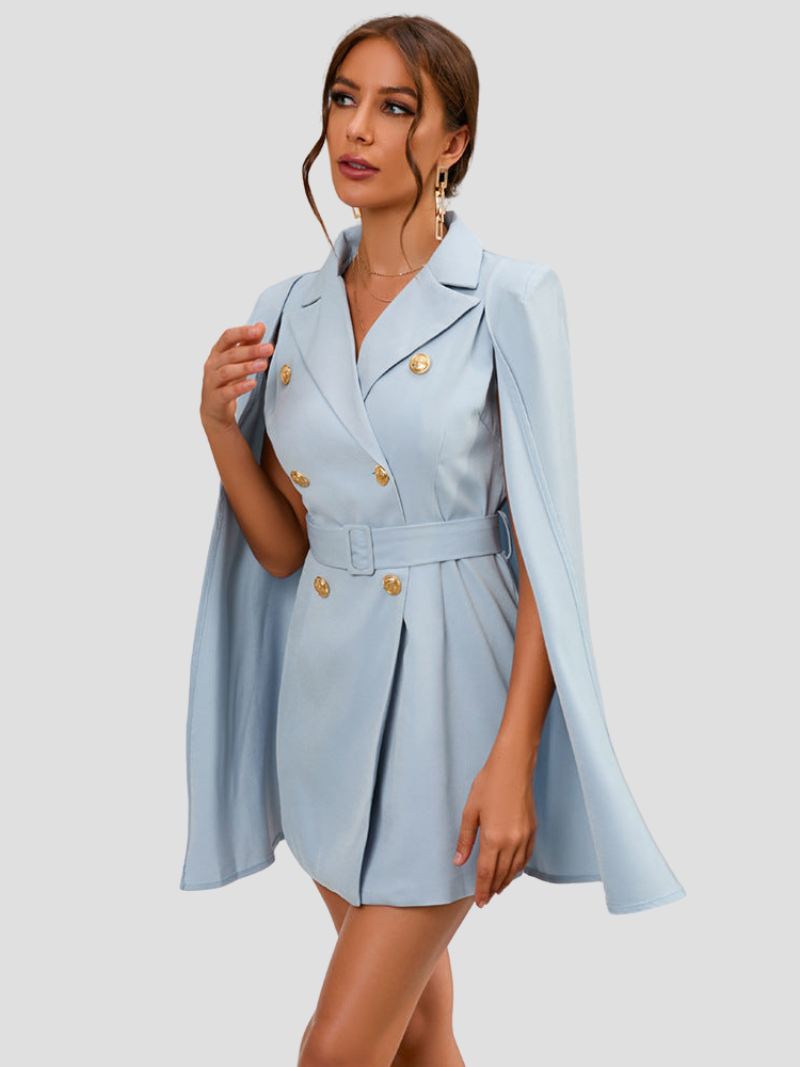 Ava | Chic Cape Style Double Breasted Mini Dress for Elegant Occasions