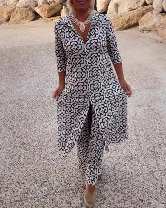 Ava | Chic Flowy Tunic and Wide-Leg Pants Womens Set Loungewear