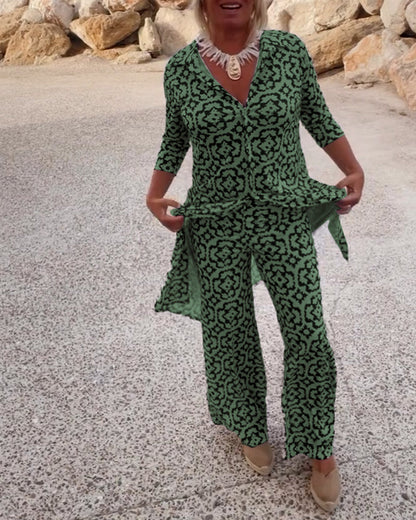 Ava | Chic Flowy Tunic and Wide-Leg Pants Womens Set Loungewear