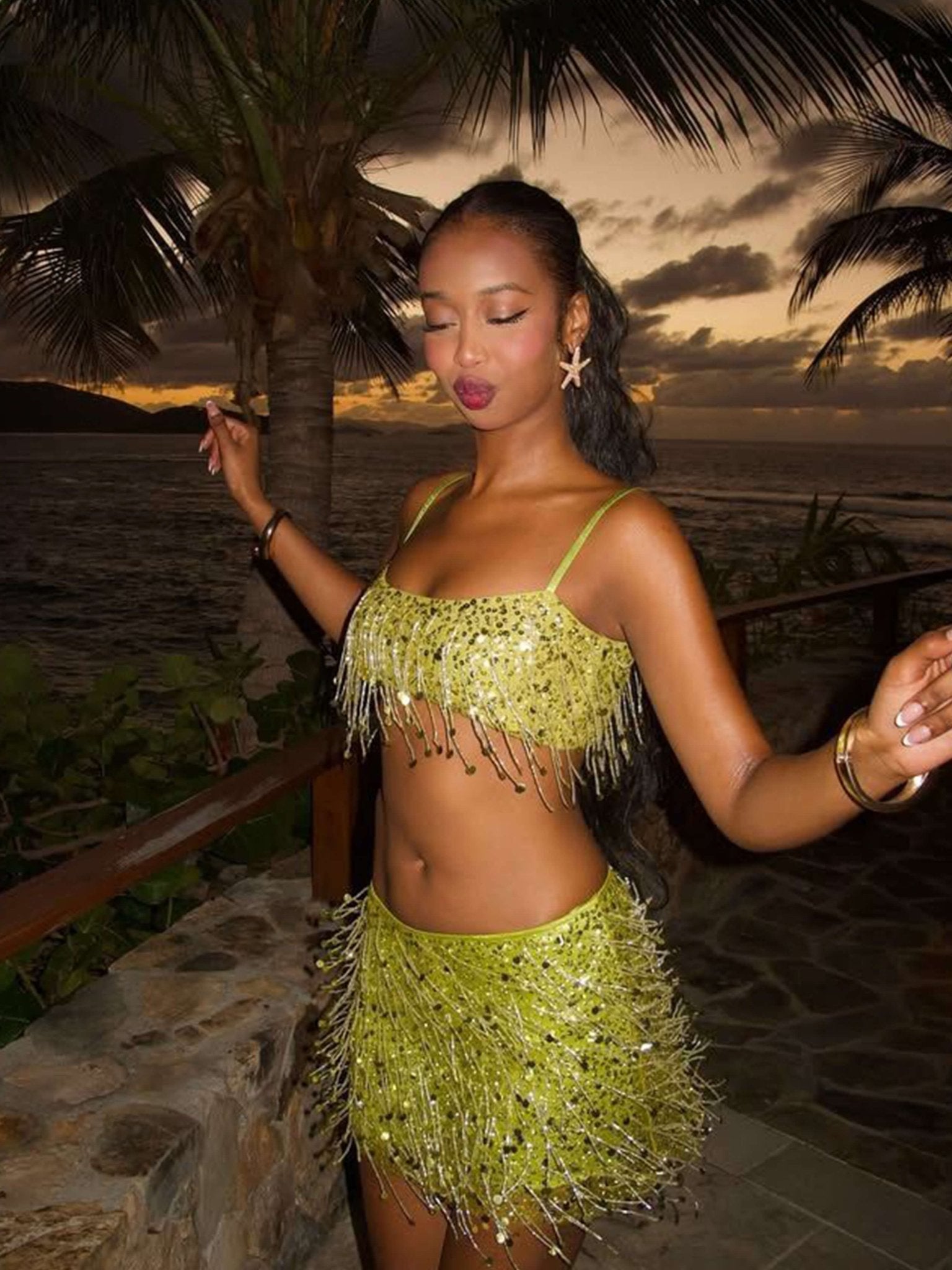 Ava | Dazzling Sequin Fringe Two Piece Set for Women