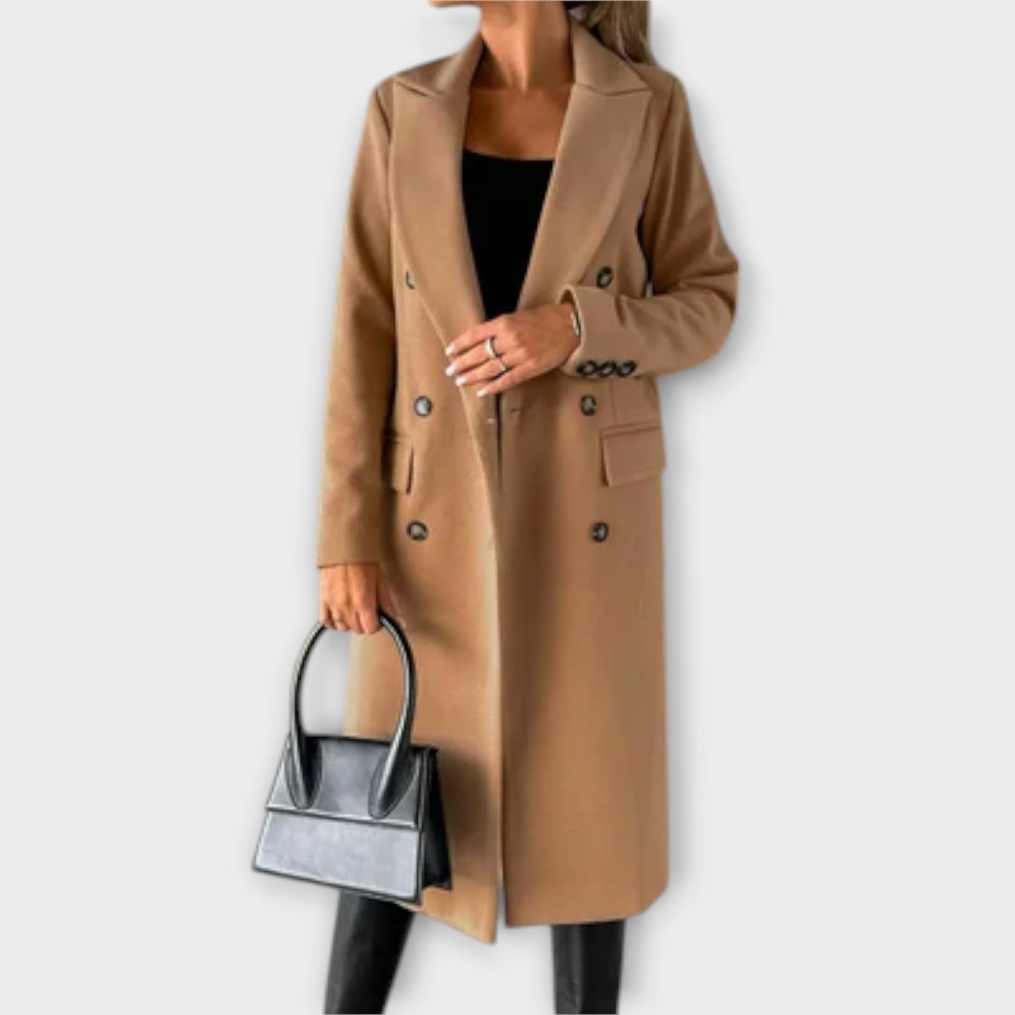 Ava | Elegant Black Wool Trench Coat for Women