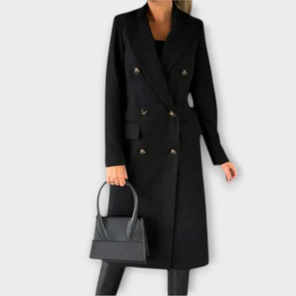 Ava | Elegant Black Wool Trench Coat for Women