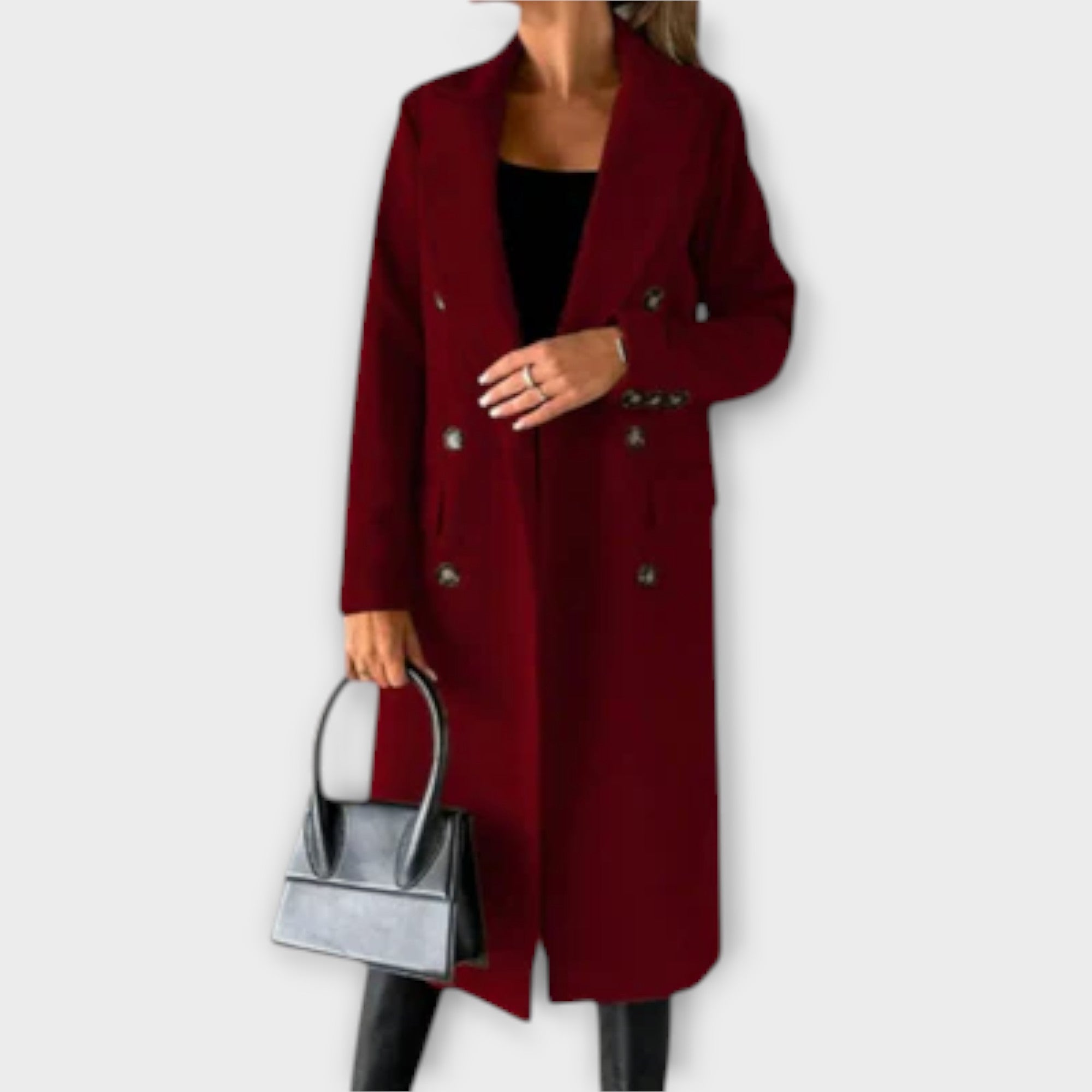Ava | Elegant Black Wool Trench Coat for Women