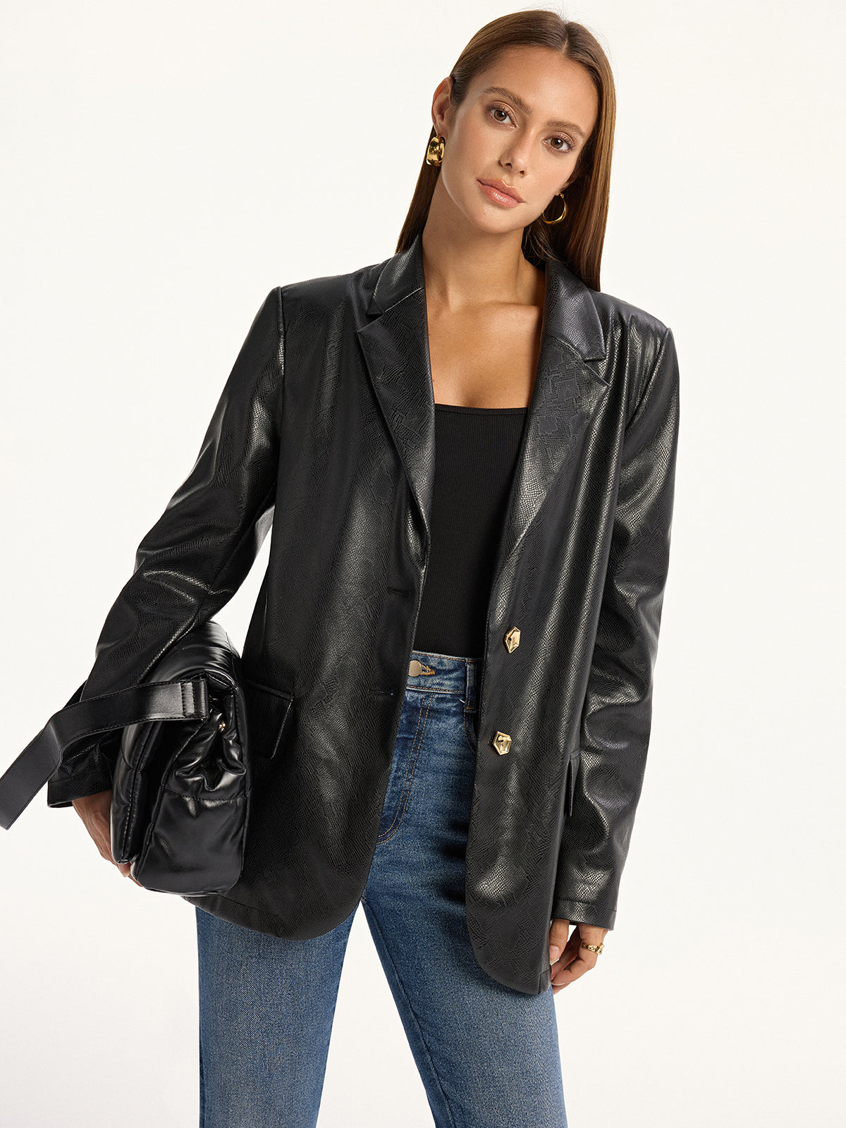 Ava | Trendy Snake Print Faux Leather Blazer