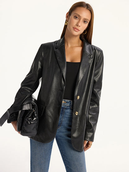 Ava | Trendy Snake Print Faux Leather Blazer
