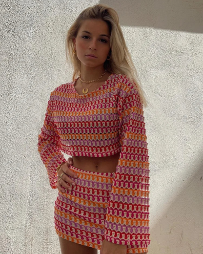 Ava | Vibrant Crochet Knit Women's Outfit Set