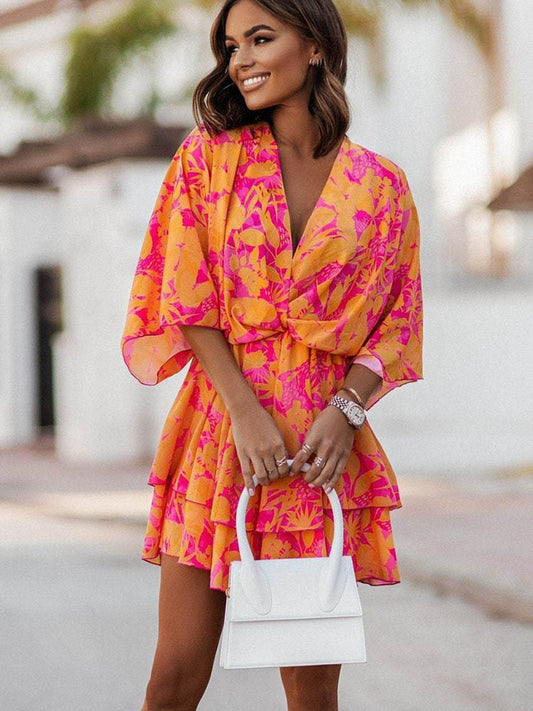 Ava | Vibrant Floral Summer Dress with Long Sleeves