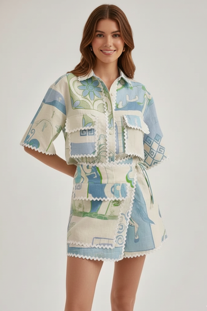 Lila | Chic Patchwork Top and Adjustable Shorts Set
