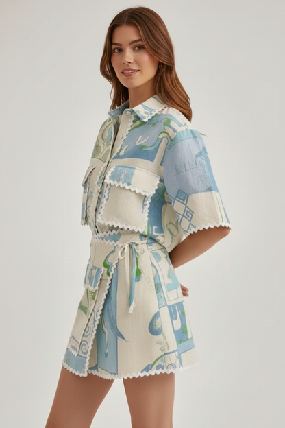 Lila | Chic Patchwork Top and Adjustable Shorts Set