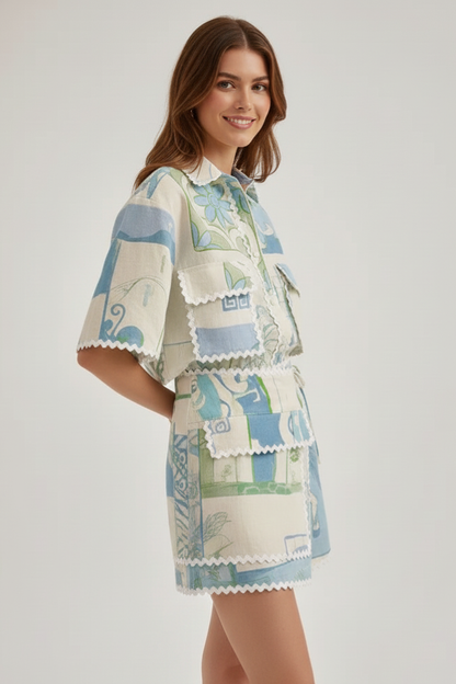 Lila | Chic Patchwork Top and Adjustable Shorts Set