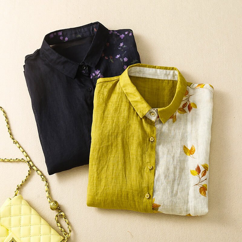 Esme | Elegant Two-Tone Linen Blouse