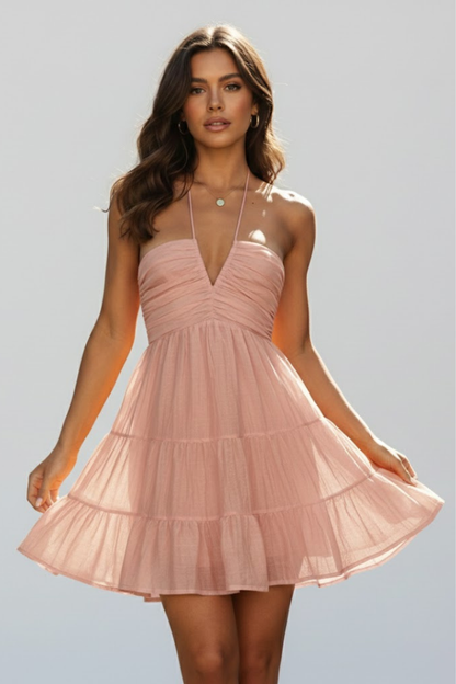 Lila | Halter Mini Dress with Tiered Ruffle Skirt