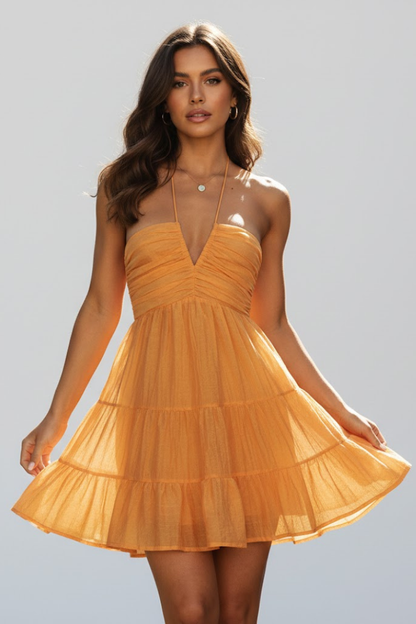 Lila | Halter Mini Dress with Tiered Ruffle Skirt
