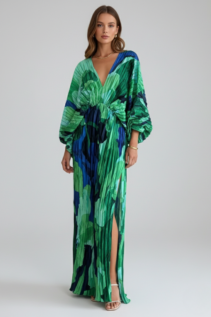 Lila | V-Neck Pleated Maxi Dress
