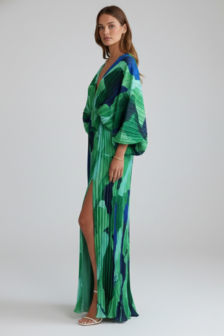 Lila | V-Neck Pleated Maxi Dress