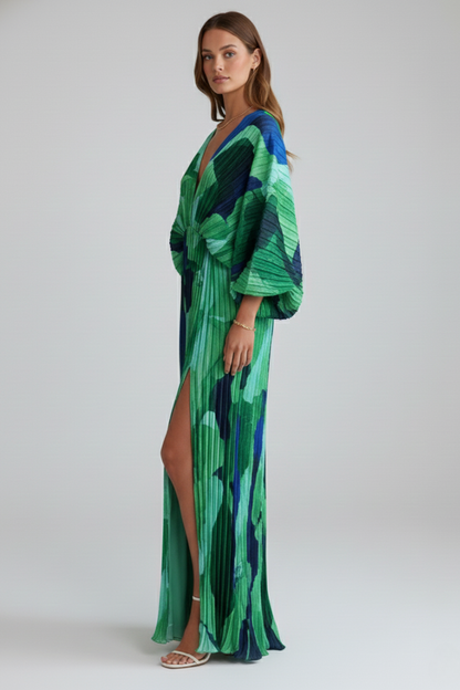 Lila | V-Neck Pleated Maxi Dress