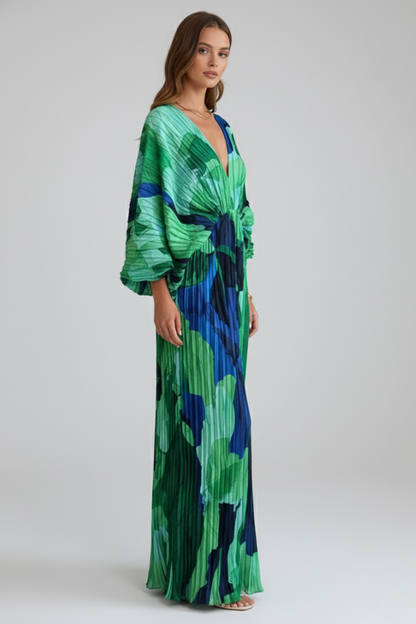 Lila | V-Neck Pleated Maxi Dress